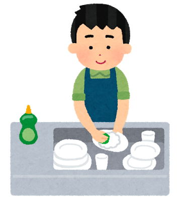 食器を洗う男性
